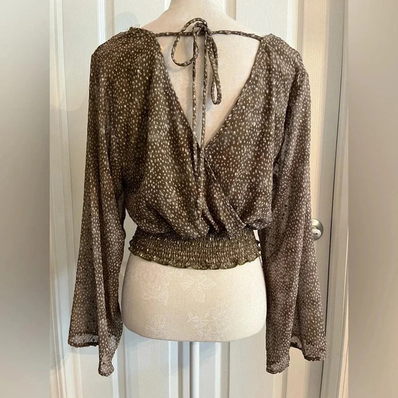 Boutique Boho Olive Green polka dot Blouse Small Peach Love California NWT - Picture 3 of 10